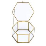 Hipiwe Vintage Glass Jewelry Box - Golden Hexagonal Jewelry Display Organizer Keepsake Box Home Decorative Box Case for Storage Trinket Ring Earring Chest,Large