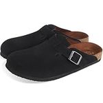 Classic Women Clogs - Suede Arch Support and Mules Cork Footbed Unisex, Black, 8 Narrow Women/7 Narrow Men