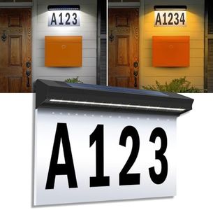 Solar Powered Address Sign, T-SUNUS Lighted House Numbers Light Waterproof, 2-Color Lighting Modes Illuminated Address Plaque, Wall Mounted Outdoor Address Number for Home Yard Mailbox Street Yard