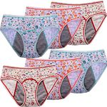 Teen Menstrual Period Underwear Girls Leakproof Protective Period Panties Women First Period Starter Kit Briefs (Large, Cute Flower 6 Packs:Green2+Orange2+Red2)