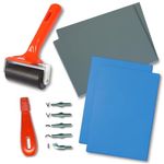 Essential Arts Polymer Block Lino Relief Printing Starter Kit – 4 x Sheets of Soft Polymer Blocks, Brayer Roller, Handle and 5 x Cutters