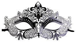 Luxury Mask Women's Laser Cut Metal Venetian Masquerade Crown Mask Ball Prom Mardi Gras, Black/Black Stones, One Size