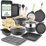 NutriChef 22-Piece Black Marble Non-Stick Cookware and Bakeware Set - Professional Home Kitchen Collection with Multi-Sized Pots, Pans, and Heat-Resistant Tools