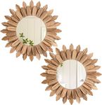 LOSOUR 2 Pack Boho Wall Decor Sunburst Mirror 12 inch Rustic Round Wood Mirror Boho Mirror Home Wall Decor Farmhouse Wall Decor for Bedroom Living Room Entryway