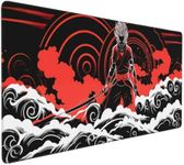 Japanese Samurai Cool Anime Red and Black Mouse Pad Extended XXXL 35.4" x 15.7" Desk Pad with Stitched Edges, Non Slip Rubber Base Gaming Keyboard Mouse Mat for Home Computer Office Laptop