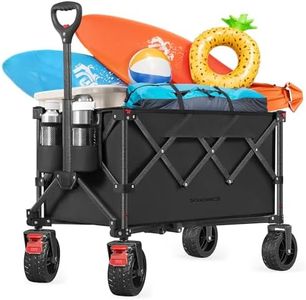 SONGMICS Chariot Pliable, Capacité de 150 L, Supporte Jusqu à 150 kg, avec Poignée, 4 Roues Amovibles, Chariot de Jardin, Économie d Espace, pour Extérieur, Plage, Camping, Noir d'encre GFW115B01