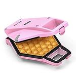BELLA Bubble Waffle Maker for Hong Kong Style Breakfast Dessert 9" Waffles, Non-stick Iron Plates for Easy Cleaning and Food Release, Cone Rack Included, Pink