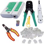 Inditrust Rj45 Rj11 Crimping Tool, double colour grip 150B cutter, KD-1 Professional Punch Down Tool, Network Lan Cable Tester, 9V battery & 25 Pcs RJ45 Connectors Combo Set