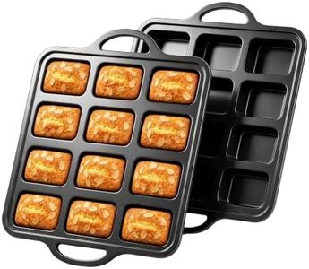 PinAmigos Mini Loaf Pan 2 Pack with Rigid Metal Frame - Non Stick Silicone Baking Mold for Banana Bread, Meatloaf & Brownies - 8 Cavity Tray for Easy Release