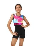 IKAANYA Girls Unitard or Biketard - Ideal for Gymnastics, Dance, Acrobatics or Swimming (Ages 3-15) (Pink-Batik, 12-15 Years)