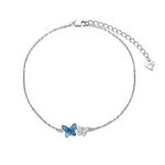 Butterfly Anklet for Women 925 Sterling Silver Link Adjustable Foot Bracelet Anklet with Blue Butterfly Crystal from Austria, Anklet Gifts for Women Girls