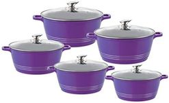 Durane Die-Cast Stockpot with Lid 5Pcs Set of Pots for Cooking Non-Stick Cooking Pot Casserole Set Glass Lid with Steam Vent Induction Casserole pan (Purple)