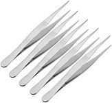 uxcell 5 Pcs 5-Inch Stainless Steel Straight Pointed Tweezers with Serrated Tip