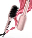 MEGAWISE Pro Ceramic Ionic Hair Straightener Brush for Home Salon, Straightening Hair Brush with 20s Heating Tech, Auto-Off, Anti-Scald with Universal Dual Voltage,Rotatable Power Cord (Pink Golden)