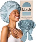 Kitsch XL Satin Bonnet for Sleeping - Softer Than Silk Hair Bonnet for Women - Secure Fit, Adjustable Night Cap for Curly & Textured Hair - Prevents Breakage, Tangles & Thinning- Haze Blue