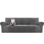 MAXIJIN Thick Velvet Extra Large Sofa Cover for 3 or 4 Cushion Couch Stretch Oversized Couch Cover for Dogs Cat Pet 1-Piece XL Sofa Slipcover Fitted Furniture Protector (Oversized Sofa, Gray)