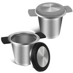 GINOYA 2pcs Tea Infuser for Loose Leaf Tea, Stainless Steel Tea Steeper with Heat Proof Handle, Extra Fine Mesh Tea Strainer, Gift for Tea Lovers (Grey, Black)