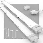 KUKUMAO LED Batten Light 6000K Daylight, Linkable LED Fluorescent 5000LM Fitting for Garage, Workshop, Office, Wall, Kitchen, Shed, IP65 Plug in Ceiling Light, 5FT, 150cm, 45W 2Pack.