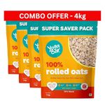 Yogabar Golden Jumbo Rolled Oats 4kg (1kg Pouch, Pack of 4) - Gluten-Free Oats with High Fibre - No Powder