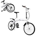 SHZICMY 20 Inch Carbon Steel Foldable Bicycle Small Unisex Folding Bicycle 7-Speed Variable Speed, Front V Brake And Rear Brake, Adult Portable Bicycle City Bicycle (white)