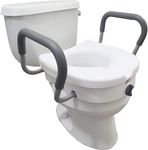 Carex E-Z Lock Raised Toilet Seat with Handles - 5 Inch Toilet Seat Riser with Arms - Fits Most Toilets, White, Toilet Seat Lifter