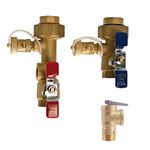 Watts 3/4in Tankless Water Heater Valve Set, Female Pipe Thread, Hot and Cold Valve Set, No Spring Check, 150 psi Relief Valve