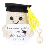 Funny Graduation Potato, Mini Cute Wool Knitting Doll with Positivity Card, Soft Novelty Good Luck Gifts Charm Encourage Women Kids Students Exams for Birthday Gifts Home Office Party Decorations