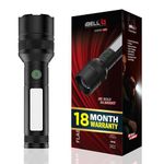 IBELL LUMINEX 800 Rechargeable Torch Light High Power, 6 Light Modes, Telescopic Zoom, Type C Charging, LED Flashlight, Super Bright & Long Distance Range, for Home, Outdoor & Emergency Use (Black)