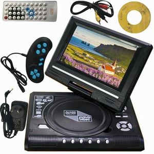 7 Inch Portable DVD Player Cd Card Hd 16:9 LCD Large 270-Degree Rotation Screen Rechargeable with 2 X 2W Speakers 1 Game Handle 1 Game CD 1 Remote Control