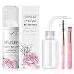 BREYLEE Lash Shampoo, 60ml+Rinse Bottle+Wand+Brush, Eyelash Extension Cleanser for Extensions, Lash Wash, Lash Bath, Lash Cleaner, Paraben & Sulfate Free for Salon and Home Use