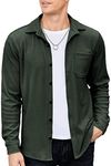 COOFANDY Men's Corduroy Jacket Stretch Camp Shacket Long Sleeve Warm Fleece Winter Shirts Army Green