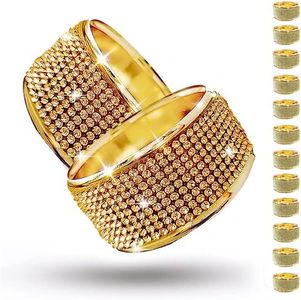 Gold Bling Napkin Rings Set of 12 - Diamond Napkin Ring Crushed Rhinestone Table Decorations for Wedding Banquet Bridal Shower Christmas Dinner Holiday Party