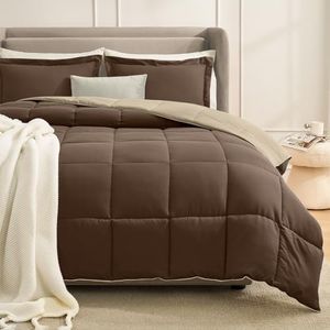 Homelike Moment California King Comforter Set Brown, Cal King Comforter Set Lightweight Reversible Down Alternative Bed Comforters All Season Soft 3 Piece Bedding Sets with 2 Shams Brown/Beige