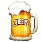 Propsicle 36" Large Helium Foil Beer Mug Balloon with cheers Text for birthdays, anniversaries, or bachelorette parties - Golden and White - Pack of 1