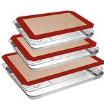 Baking Sheet Pan Set 9 (3 Sheet + 3 Baking Tray Rack + 3 Silicone Baking Mat Liner) Stainless Steel Baking Tray Set Cookie Sheets Non Stick for Oven Dishwasher Safe Large/Small/Mini 16'' 12'' 9''…