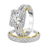 Wuziwen 4Ct Engagement Ring for Women Sterling Silver AAAAA Cubic Zirconia Wedding Band Bridal Set (Yellow Gold, 7.5)