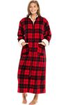 Alexander Del Rossa Women's Zip Up Fleece Robe, Loose Sherpa Cuff and Collar Bathrobe, Large-XL Red Buffalo Check Plaid with Sherpa (A0258Q42X)