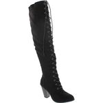 Forever Camila-48 Women's Chunky Heel Lace up Over The Knee Brown High Riding Boots,Black Suede,7