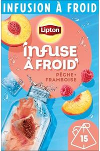 Lipton Infuse à Froid Pêche Framboise, eau froide infusée, eau aromatisée, à emporter partout, 15 sachets Pyramid