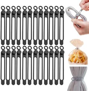 Data Cable Organizer, Silicone Cable Ties Reusable - Elastic Cord Organizer for Electronics, Adjustable Wire Ties for Cable Management,Computer Wires,Phone Charger,Earphone,Home Office (Black, 30PCS)
