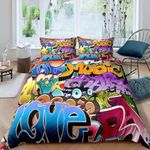 Graffiti Style Bedding Set Kids Hip Hop Theme Comforter Cover for Boys Teens Youth Illustration, Decorative Young Man Duvet Cover Street Culture 2 Pcs Single Bedding & Linen with Zipper