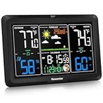 Newentor Weather Station Wireless Indoor Outdoor Thermometer, 7.5in Large Display Atomic Weather Clock, Temperature Humidity Monitor with Moon Phase, Weather Forecast and Barometric Pressure, Black