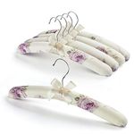 GLCON Satin Padded Hangers for Women Clothing - Floral Sweater Hangers No Bump - Padded Coat Hangers Thick Foam Silk Clothes Hangers for Adult (Pack of 5)