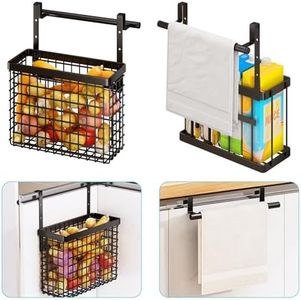 Under Sink Organizer, 2 Pack Hanging Cabinet Door Organizer,Kitchen Cabinet Organizer and Storage with Towel Holder, Over the Cabinet Door Organizers for Fruit, Onion, Potato, for Pantry Bathroom