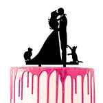 CARISPIBET Wedding cake topper couple kissing, groom and bride with two cats