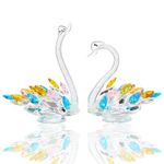 Movdyka 2Pcs Crystal Colorful 6.5in Swans Figurines Anniversary Wedding Romantic Gifts for Couples, Glass Swan Decorative Ornaments for Living Room Presents for Her Parents