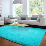 Merelax Soft Modern Indoor Large Shaggy Rug for Livingroom Bedroom Dorm Kids Room Home Decorative, Non-Slip Plush Fluffy Furry Fur Area Rugs Comfy Nursery Accent Floor Carpet 8x10 Feet, Teal