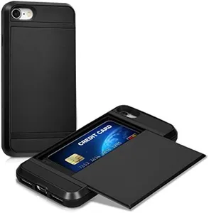 kwmobile Hybrid Hardcase Compatible with Apple iPhone SE (2022) / iPhone SE (2020) / iPhone 8 / iPhone 7 - Cell Phone Case with Card Compartment - Black