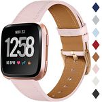 CeMiKa Leather Strap Compatible with Fitbit Versa Strap/Fitbit Versa 2 Strap, Classic Replacement Leather Straps Compatible with Fitbit Versa/Versa 2/Versa Lite Strap, Pink Sand/Rose Gold