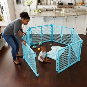 Toddleroo by North States Superyard Indoor/Outdoor 6 Panel Baby Play Yard, Made in USA: Safe Play Area Anywhere. Carrying Strap for Easy Travel. Freestanding. 18.5 sq. ft. Enclosure (26" Tall, Aqua)